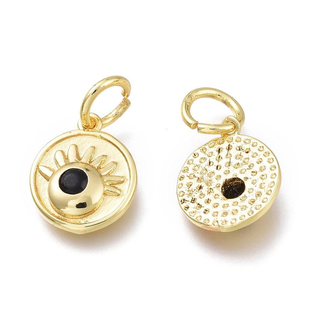 Pendentif rond laiton doré 18K émail oeil protecteur 10.7mm,x1 (G5648)