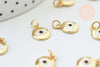 Pendentif rond laiton doré oeil protecteur émail blanc 12.5mm, Pendentif en métal doré pour la création de bijoux, x1 G5681