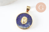 Pendentif rond lapis amazonite quartz rose 21.5mm, x1 (G3159)