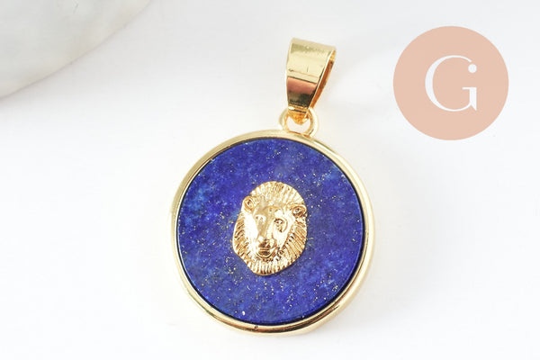 Pendentif rond lapis amazonite quartz rose, un pendentif pour la creation de bijoux pierre naturelle,21.5mm, x1 (G3159)