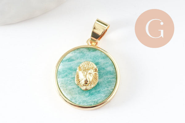 Pendentif rond lapis amazonite quartz rose, un pendentif pour la creation de bijoux pierre naturelle,21.5mm, x1 (G3159)