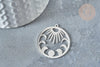Pendentif rond lune et soleil argenté acier inoxydable 30mm x1 (G7609)