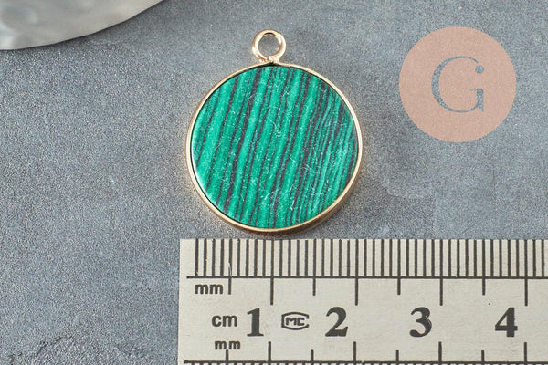 Pendentif rond malachite de synthèse,pendentif rond,26mm, x1 (G1933)
