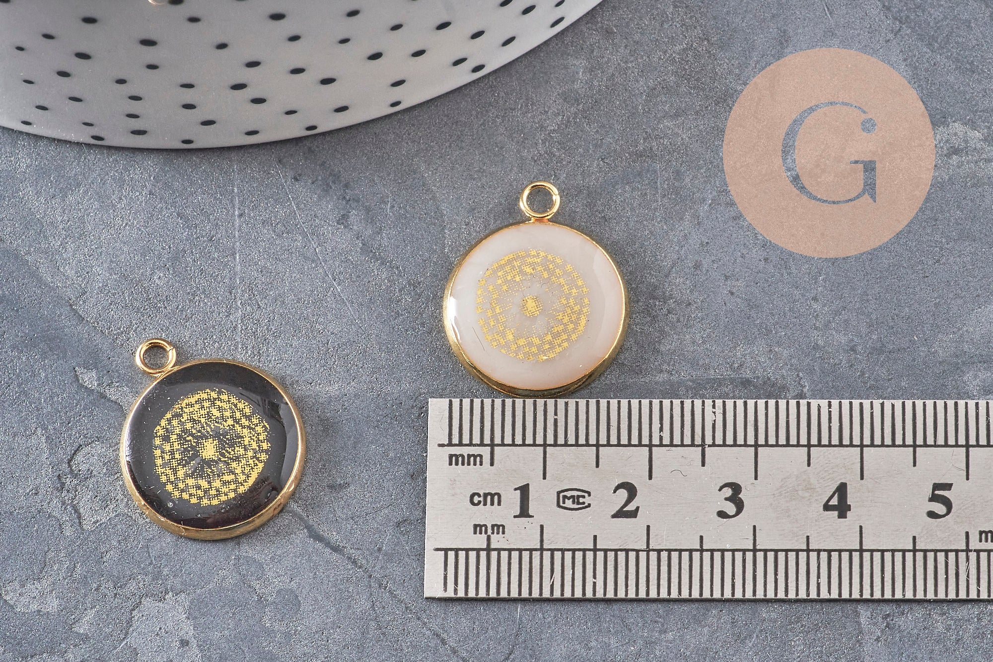 Pendentif rond motif pissenlit acier 304 inoxydable doré 16mm, x1 (G11103)