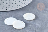 Pendentif rond nacre blanche 20mm, pendentif coquillage blanc naturel, x5 (G8532)