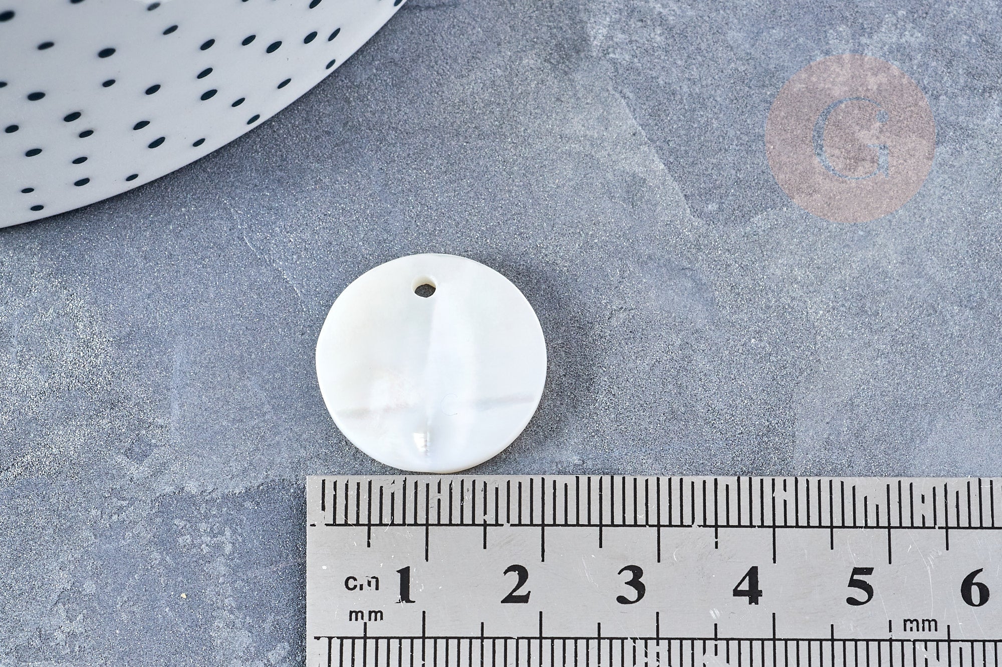 Pendentif rond nacre blanche 20mm, pendentif coquillage blanc naturel, x5 (G8532)