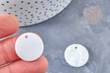 Pendentif rond nacre blanche 20mm, pendentif coquillage blanc naturel, x5 (G8532)