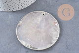 Pendentif rond nacre blanche argent, pendentif coquillage, coquillage blanc, coquillage naturel,création bijoux, 70mm, x1 (G1076)