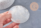 Pendentif rond nacre blanche argent, pendentif coquillage, coquillage blanc, coquillage naturel,création bijoux, 70mm, x1 (G1076)