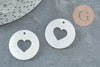 Pendentif rond nacre blanche coeur, pendentif coquillage, coquillage blanc,coquillage naturel, 25mm, x2 G2187