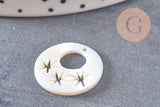 Pendentif rond nacre blanche étoile, pendentif coquillage, coquillage beige,coquillage naturel,création bijoux,18mm, x 2 G4170