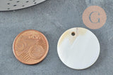 Pendentif rond nacre blanche naturelle 25mm, pendentif coquillage blanc naturel, x10 (G2175)