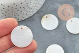 Pendentif rond nacre blanche naturelle 25mm, pendentif coquillage blanc naturel, x10 (G2175)