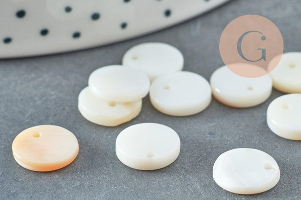 Pendentif rond nacre blanche, pendentif coquillage, coquillage naturel,11mm, x10 (G0360)