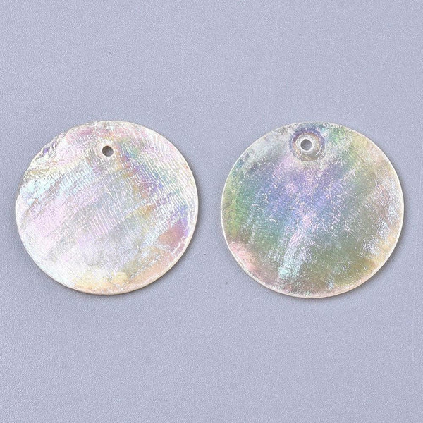 Pendentif rond nacre naturelle blanche irisé 25mm, x10 (G3010)