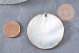 Pendentif rond nacre noire doré, pendentif coquillage, coquillage noir, coquillage naturel,45mm, x1 (G5413)