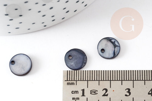 Pendentif rond nacre noire, pendentif coquillage, coquillage noir, 10mm, x10 (G1075)