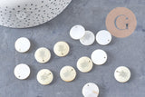 Pendentif rond nacre tortue, pendentif tortue,coquillage blanc naturel,16mm,1 trou x10 (G1068)