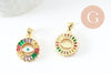 Pendentif rond oeil doré cristal zircon coloré, porte-bonheur contre mauvais oeil création bijoux,18mm, x1 (G5313)