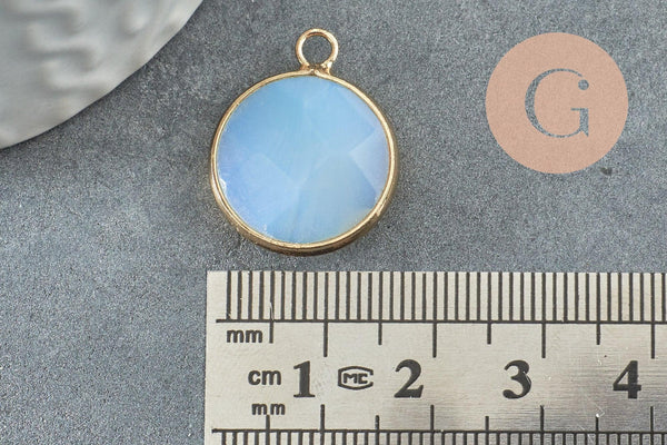 Pendentif rond opalite laiton doré 20mm, x1 (G1234)