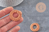 Colgante redondo de mimbre trenzado natural, cuenta de madera, cuenta de mimbre, creación de joyas, cuentas geométricas, 28-34mm, x2 G2951