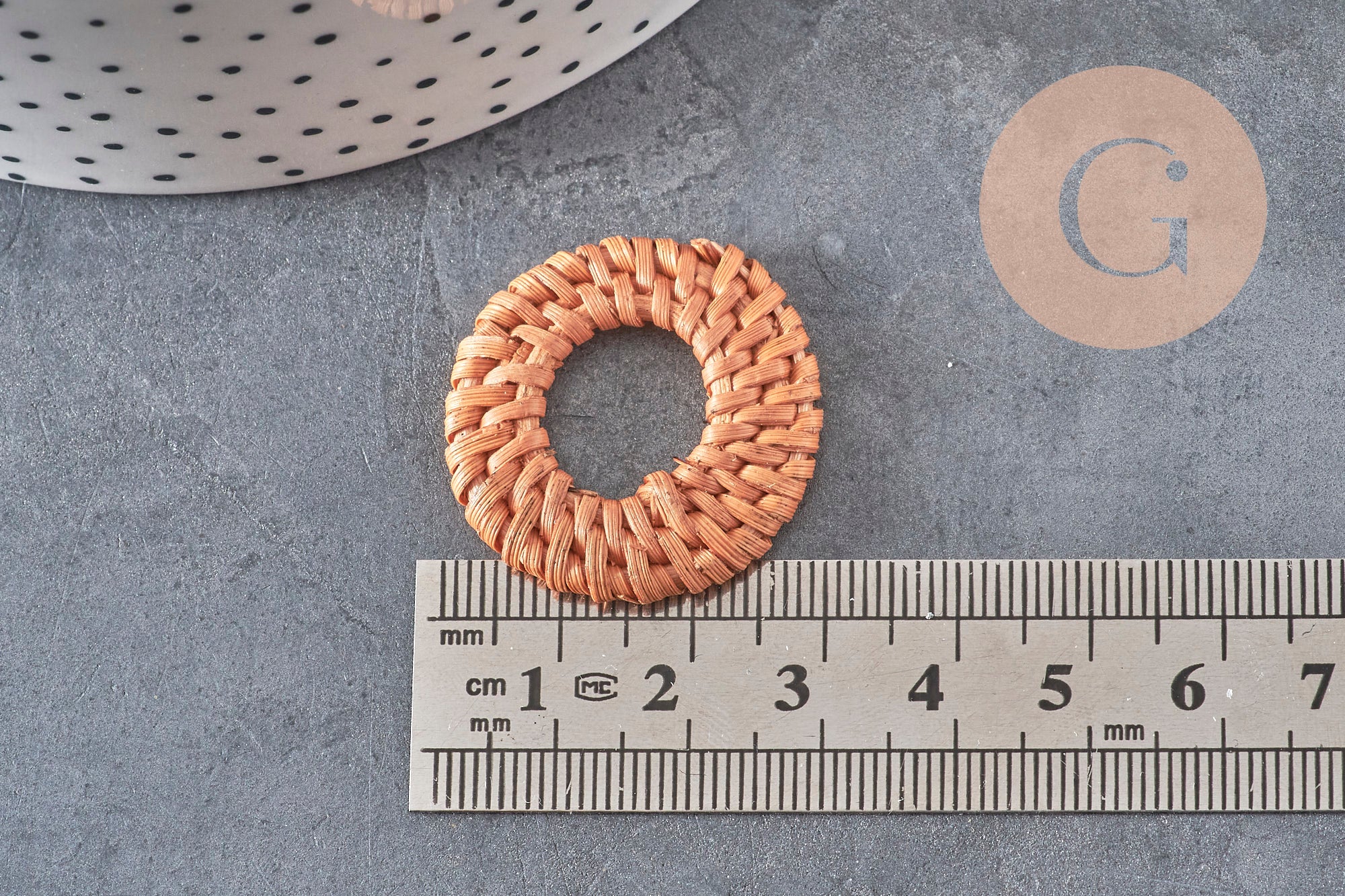 Colgante redondo de mimbre trenzado natural, cuenta de madera, cuenta de mimbre, creación de joyas, cuentas geométricas, 28-34mm, x2 G2951