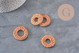 Colgante redondo de mimbre trenzado natural, cuenta de madera, cuenta de mimbre, creación de joyas, cuentas geométricas, 28-34mm, x2 G2951