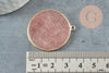 Pendentif rond quartz fraise naturel laiton doré 32mm, x1 (G3134)