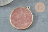 Pendentif rond quartz fraise naturel laiton doré 32mm, x1 (G3134)