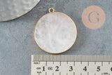 Pendentif rond quartz rose naturel laiton doré 35mm,x1 (G2174)