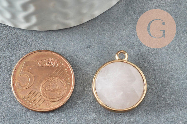 Pendentif rond quartz rose,cristal rose,pendentif pierre,quartz rose naturel,20mm, x1 G1045