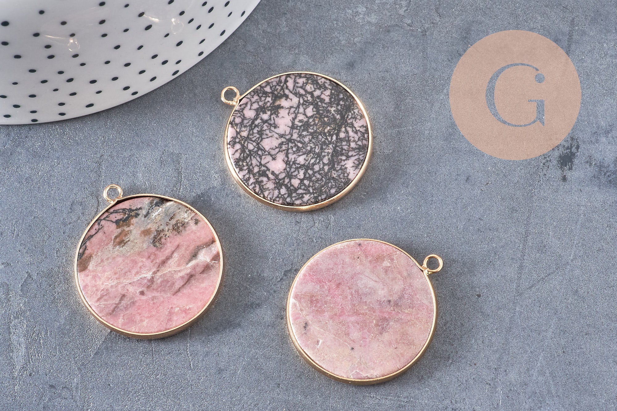 Pendentif rond rhodonite,rhodonite Naturelle,pendentif rhonodite,35mm, x1 G2815
