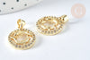 Pendentif rond signe astrologie poissons laiton doré zircons blancs 19mm, x1 (G7419)