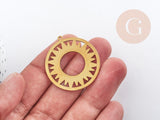Pendentif rond soleil acier 201 inoxydable doré 33mm, création bijoux résistants x1 G6150