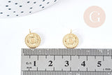 Pendentif rond soleil acier inoxydable 304 doré 14K IP 12.5mm, pendentif bijoux mystique chance, x1 G8774
