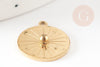 Pendentif rond soleil acier inoxydable 304 doré 14K IP 17.5mm, pendentif bijoux chance, x1 G9272