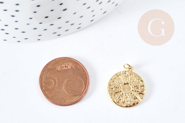 Pendentif rond soleil acier inoxydable 304 doré 14K IP 18.5mm, x1 (G8772)