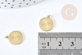 Pendentif rond soleil acier inoxydable 316L doré IP 14mm, x1 (G8741)