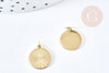 Pendentif rond soleil acier inoxydable 316L doré IP 14mm, x1 (G8741)