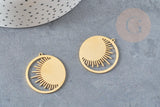 Pendentif rond soleil acier inoxydable doré 32mm, x1 (G6161)