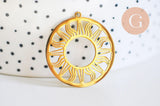 Pendentif rond soleil filigrane acier 201 inoxydable doré 33mm, pendentif sans nickel, x1 G6307