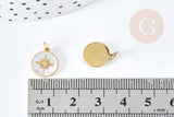 Pendentif rond soleil nacre acier inoxydable 316L doré 12.5mm, x1 (G8773)