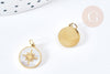 Pendentif rond soleil nacre acier inoxydable 316L doré 12.5mm, x1 (G8773)