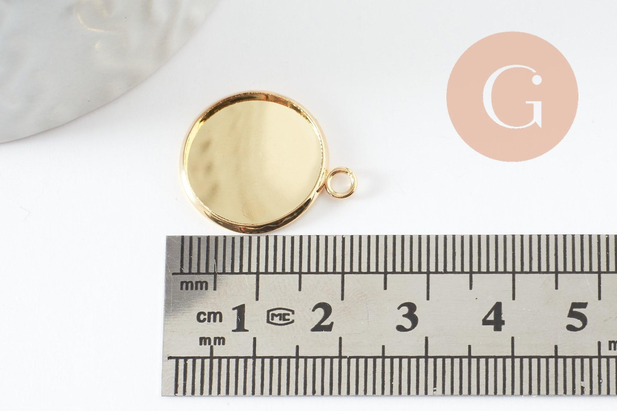 Pendentif rond support cabochon acier inoxydable doré 16mm, x1 (G9538)