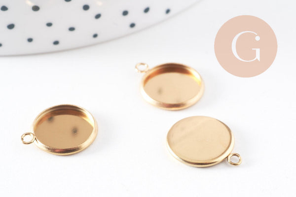 Pendentif rond support cabochon acier inoxydable doré IP 12mm, x2 (G10195)