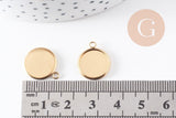 Pendentif rond support cabochon acier inoxydable doré IP 12mm, x2 (G10195)