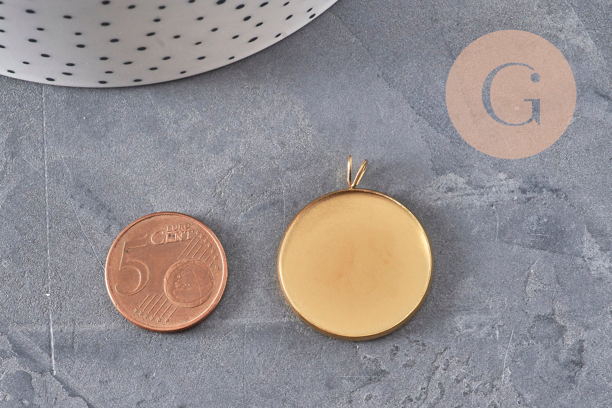 Pendentif rond support pour cabochon 25mm acier inoxydable doré IP, x1 (G11125)
