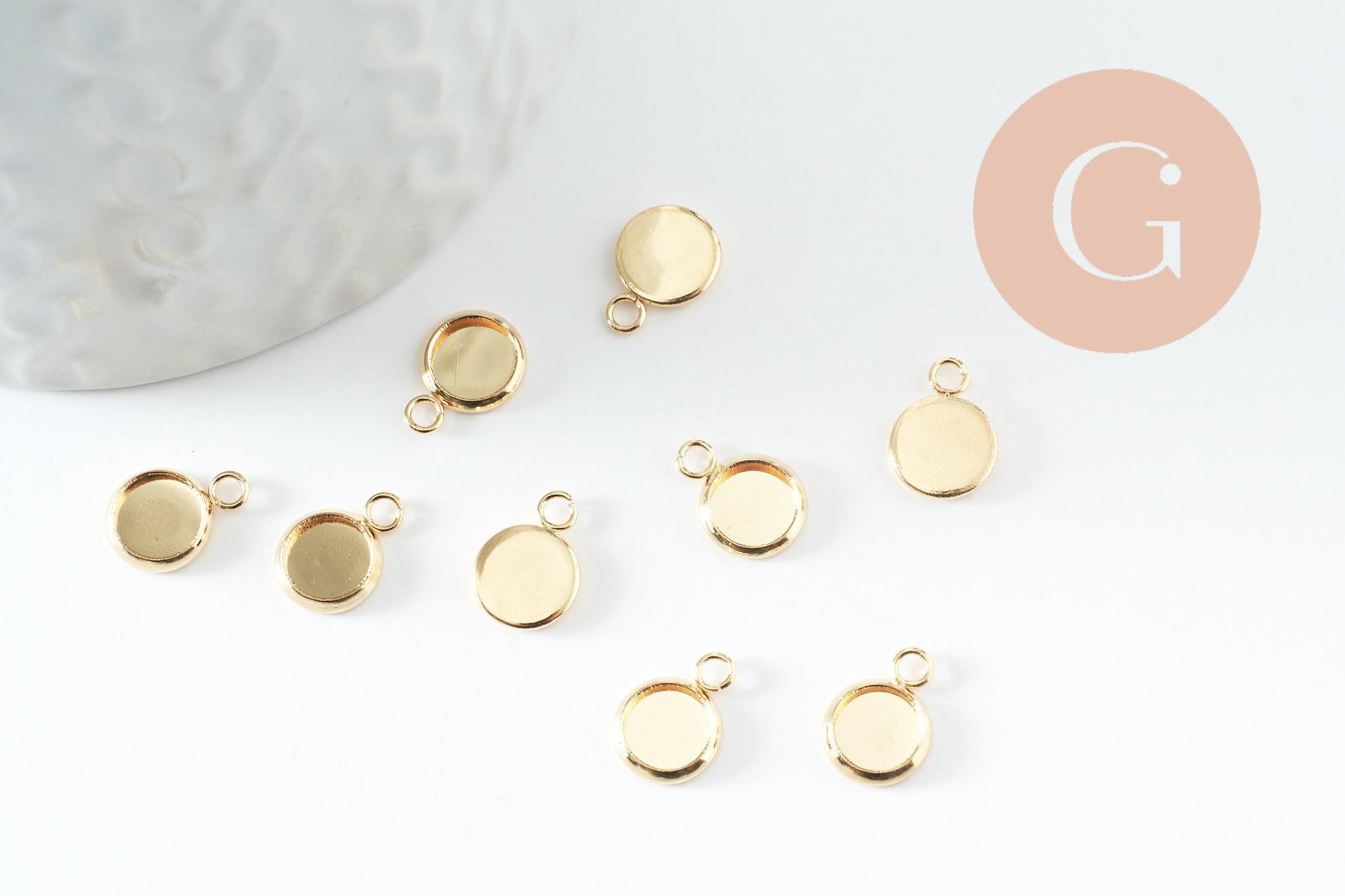 Pendentif rond support pour cabochon 6mm acier 304 inoxydable doré, x2 (G9858)