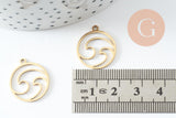 Pendentif rond vague acier 201 inoxydable doré 20mm, x1 (G9825)