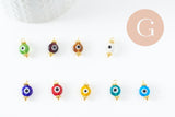 Pendentif rond verre oeil protecteur multicolore support zamac doré 9mm, x10 (G9715)